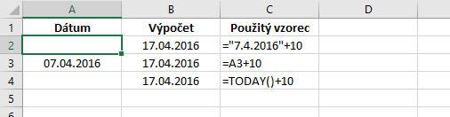 Pripočítanie 10 dní k dátumu