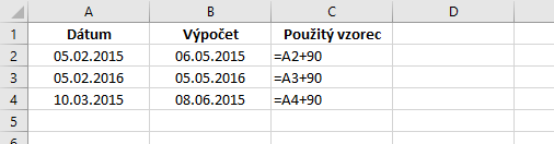 Pripočítanie 90 dní k dátumu
